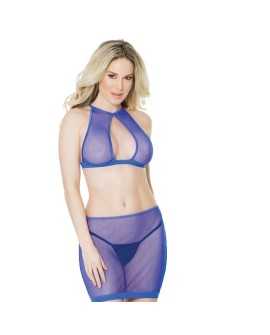 FISHNET HALTER TOP Y FALDA - MORADO