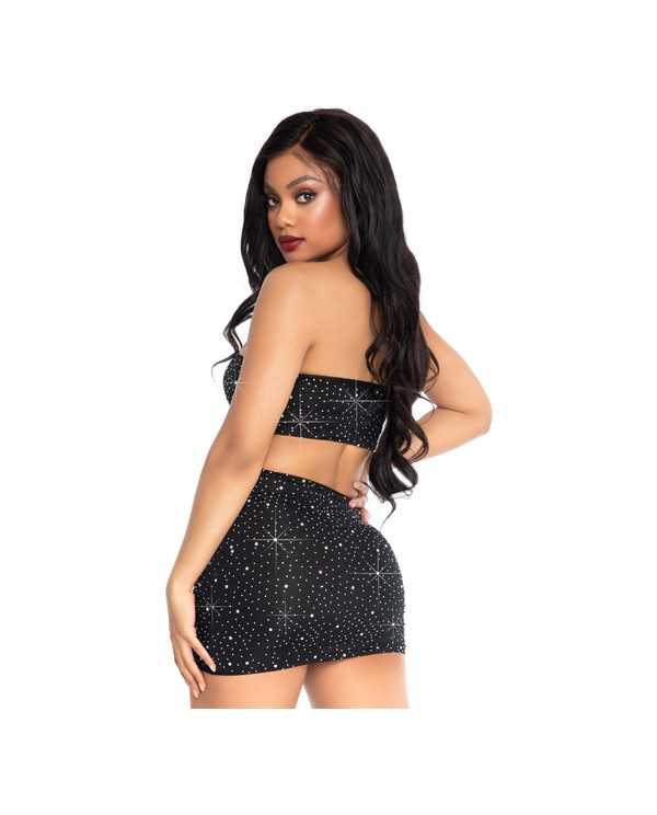 TOP Y FALDA OPACO DE LYCRA CON STRASS NEGRO