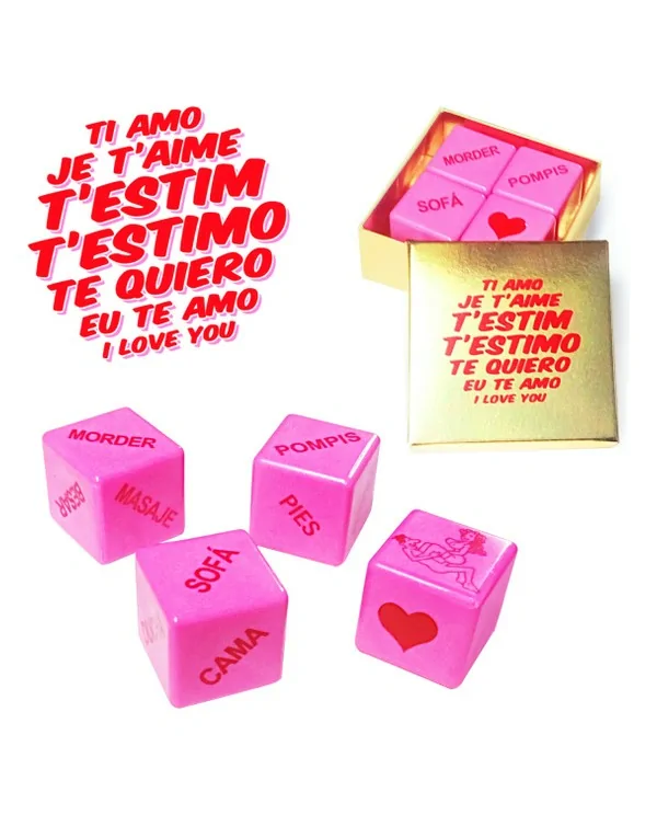 CAJA TE QUIERO IDIOMAS 4 DADOS ROSA