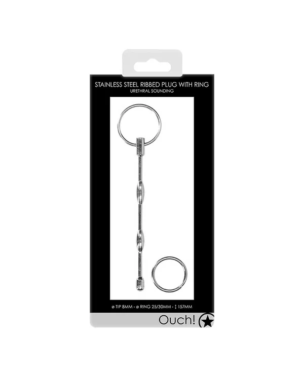 URETHRAL SOUNDING RIBBED PLUG WITH RING