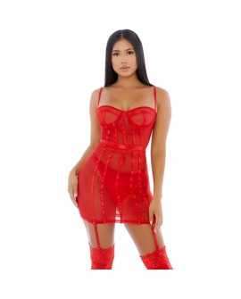 SHEER DESIRES MESH CONJUNTO ROJO