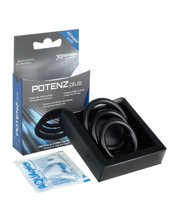 POTENZPLUS KIT DE 3 ANILLOS PARA EL PENE S M L NEGRO