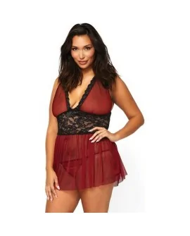 LEG AVENUE CONJUNTO PICARDÍAS BURDEOS BABYDOLL CON TANGA