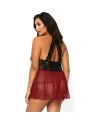 LEG AVENUE CONJUNTO PICARDiAS BURDEOS BABYDOLL CON TANGA