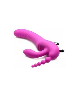 REGAL RIDER TRIPLE G ARNÉS CON DILDO VIBRADOR DE SILICONA - MORADO