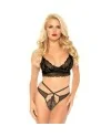 CONJUNTO LACE BRALETTE CON TANGA DE TIRAS NEGRO