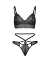 CONJUNTO LACE BRALETTE CON TANGA DE TIRAS NEGRO