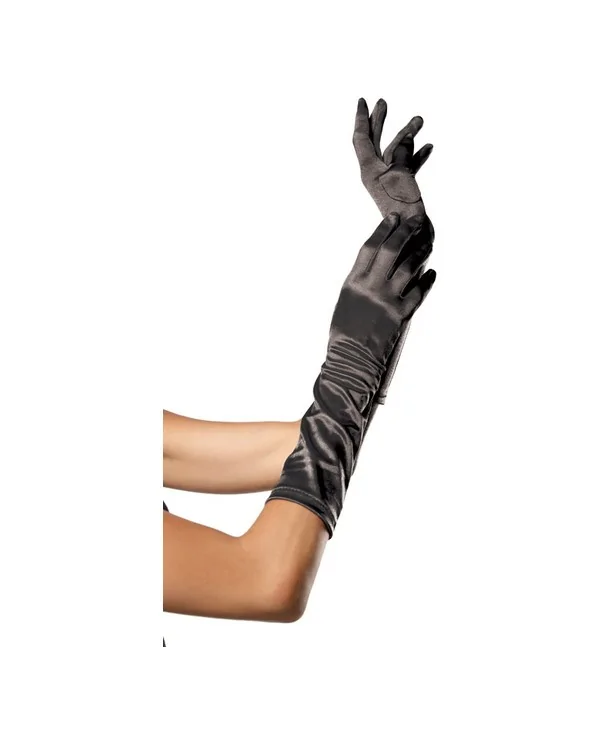 LEG AVENUE GUANTES SATINADOS DE COLOR NEGRO