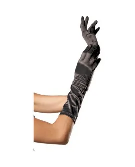 LEG AVENUE GUANTES SATINADOS DE COLOR NEGRO