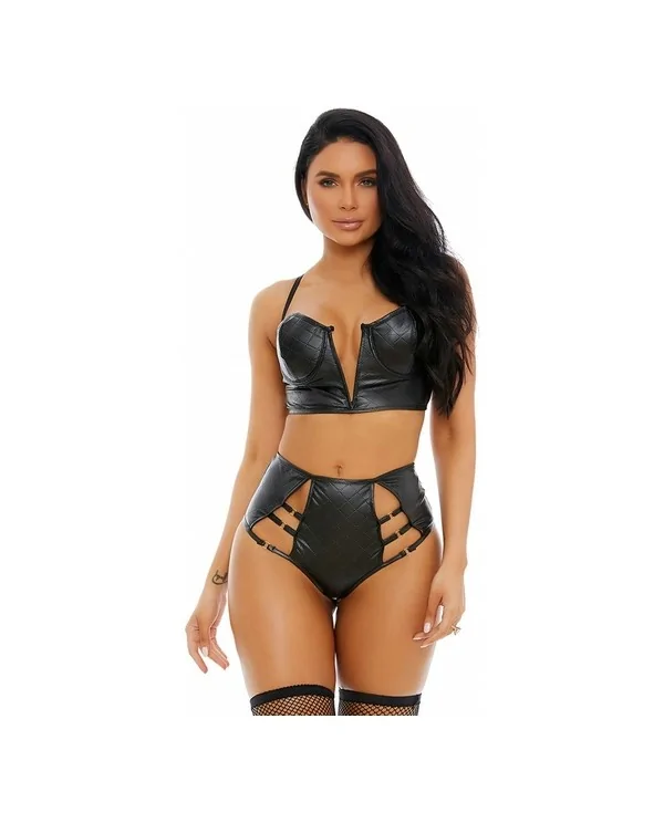 STITCHED WITH LUST QUILTED LINGERIE CONJUNTO NEGRO