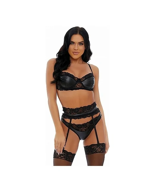 MORE THAN LACE CONJUNTO LENCERiA DE PIEL NEGRO