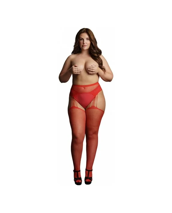 LE DeSIR SUSPENDER RHINESTONE PANTYHOSE MEDIAS DE LIGUERO ROJO OSX