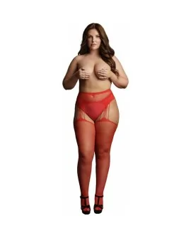 LE DÉSIR - SUSPENDER RHINESTONE PANTYHOSE - MEDIAS DE LIGUERO- ROJO - OSX