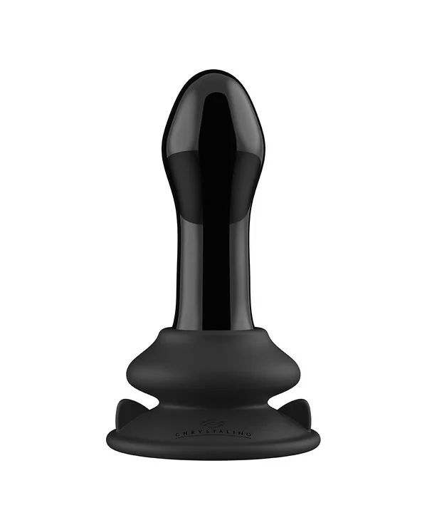 PLUGGY GLASS VIBRATOR WITH SUCTION CUP AND REMOTE RECARGABLE 10 VELOCIDADES NEGRO