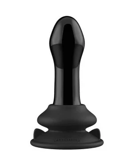 PLUGGY - GLASS VIBRATOR - WITH SUCTION CUP AND REMOTE - RECARGABLE - 10 VELOCIDADES - NEGRO