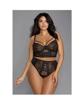 BUSTIER DE MALLA ELÁSTICA Y ENCAJE GALÓN ELÁSTICO - NEGRO