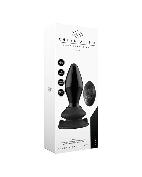 STRETCHY GLASS VIBRATOR WITH SUCTION CUP AND REMOTE RECHARGEABLE 10 VELOCIDADES NEGRO