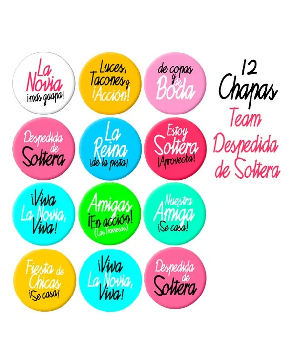 12 CHAPAS DESPEDIDA DE SOLTERA TEAM BOLSA