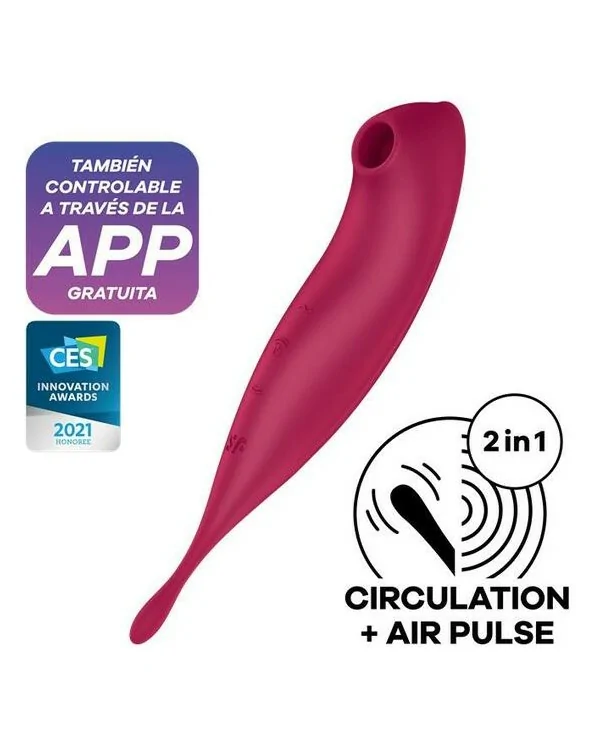 SATISFYER TWIRLING PRO SUCCIONADOR Y VARITA VIBRADORA CON APP CONNECT ROSADO