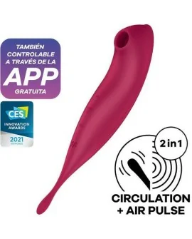 SATISFYER TWIRLING PRO+ SUCCIONADOR Y VARITA VIBRADORA CON APP CONNECT - ROSADO