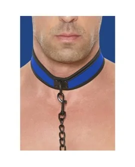 OUCH PUPPY PLAY - NEOPRENE COLLAR WITH LEASH - AZUL