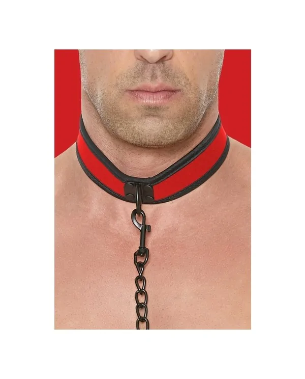 OUCH PUPPY PLAY COLLAR DE NEOPRENO CON CADENA ROJO