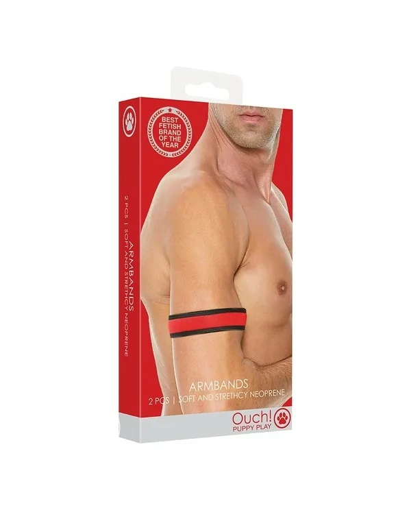 OUCH PUPPY PLAY NEOPRENE ARMBANDS ROJO