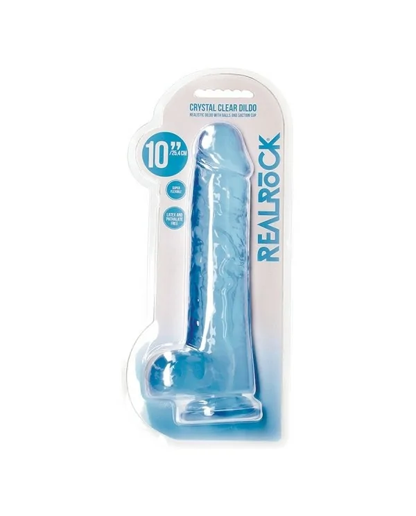 REALROCK DILDO REALiSTICO EFECTO GELATINA CON TESTiCULOS 10 AZUL