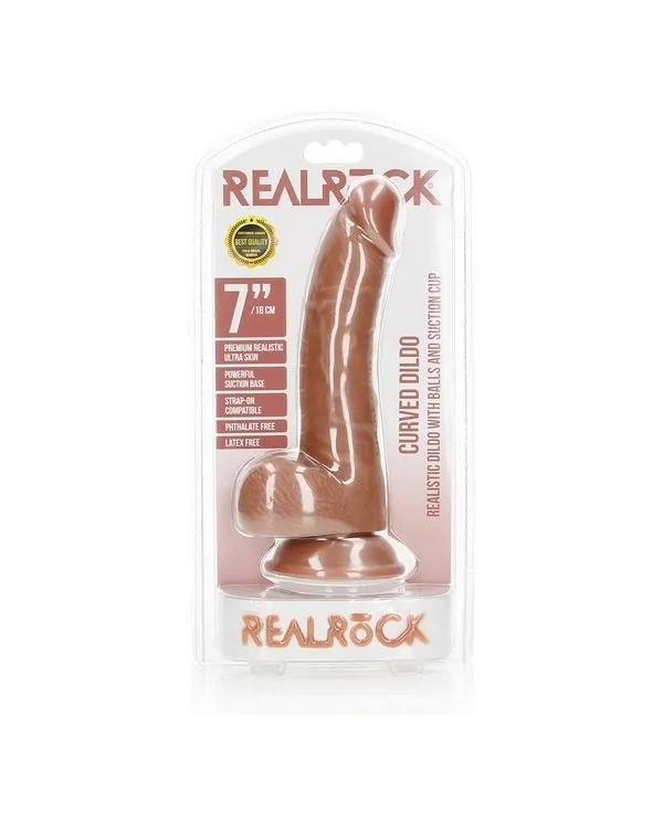 REALROCK PENE REALiSTICO CURVADO CON TESTiCULOS Y VENTOSA 7 18 CM