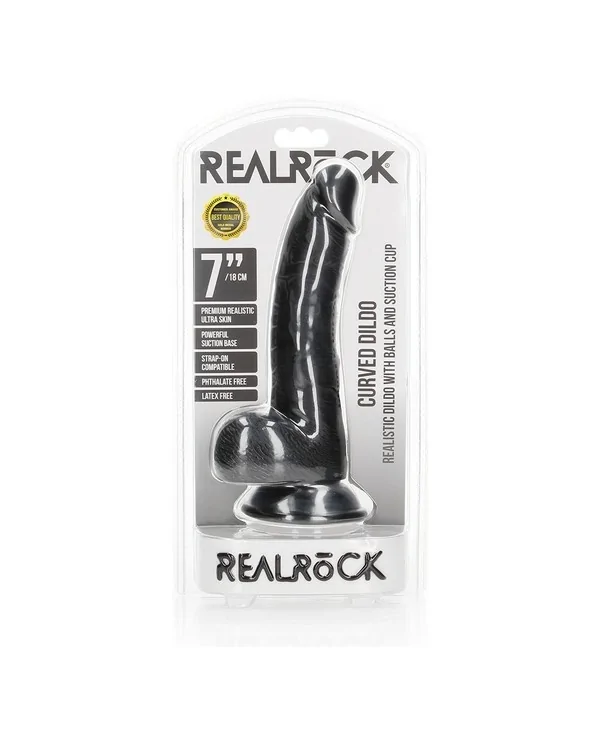 REALROCK PENE REALiSTICO CURVADO CON TESTiCULOS Y VENTOSA 7 18 CM