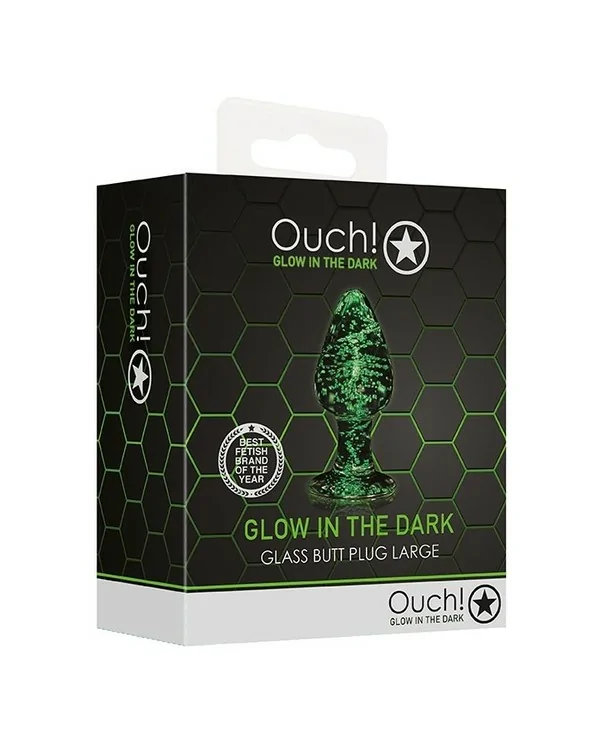 OUCH PLUG ANAL DE VIDRIO GLOW IN THE DARK TAMANO GRANDE