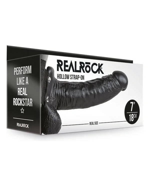 REALROCK CORREA HUECA CON TESTiCULOS 7 18 CM NEGRO