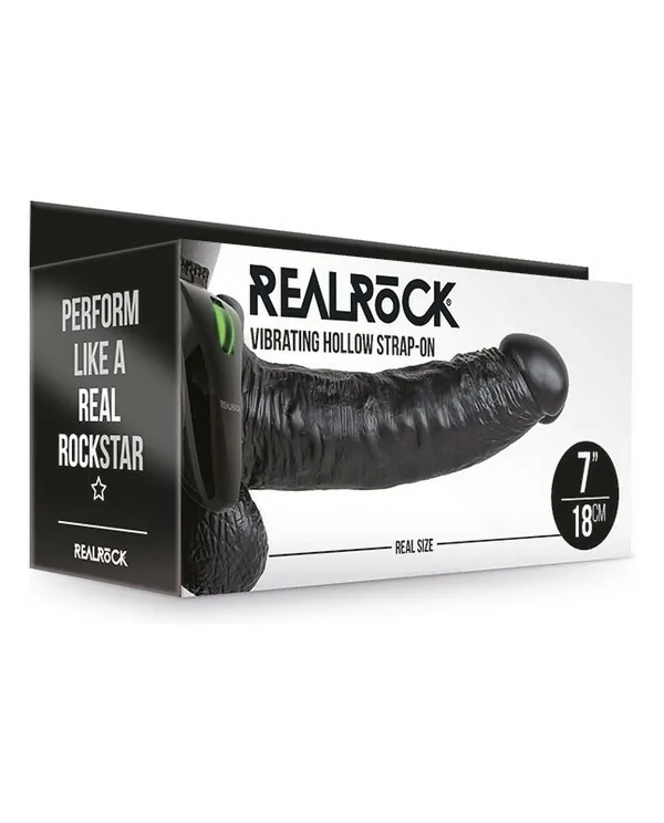 REALROCK STRAP ON HUECO VIBRATORIO CON TESTiCULOS 7 18 CM NEGRO