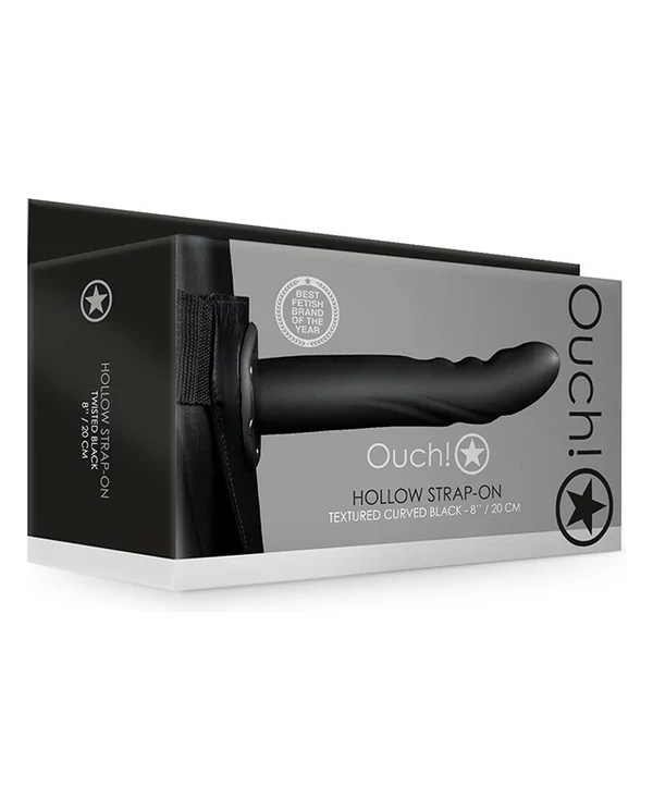 OUCH STRAP ON HUECO CURVO TEXTURIZADO 8 20 CM NEGRO