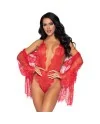 LEG AVENUE FLORAL LACE TEDDY ROBE NEGRO