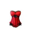 ATRACTIVO CORSET SEXY DE SATEN CON BALLENAS Y LAZOS NEGROS ROJO