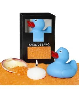 SET DE SALES DE BAÑO MANGO 150 GR. CON PATO BAÑERA, VELA AROMATICA Y CONCHA