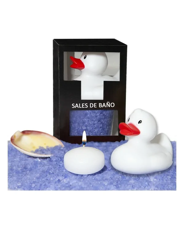 SET DE SALES DE BANO LAVANDA 150 GR CON PATO BANERA VELA AROMATICA Y CONCHA