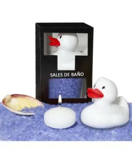 SET DE SALES DE BAÑO LAVANDA 150 GR. CON PATO BAÑERA, VELA AROMATICA Y CONCHA