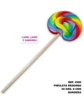 PIRULETA REDONDA 50 GR. Y 8 CMCON LA BANDERA LGBT (LAME, LAME Y SABOREA)