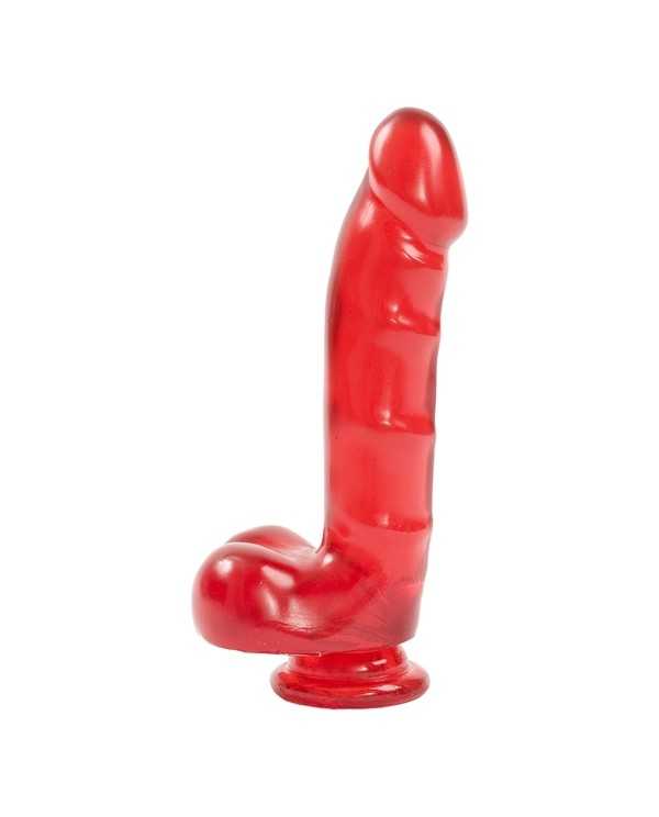 JELLY JEWELS PENE CON TESTICULOS Y BASE DE SUCCIoN ROJO RUBi