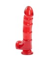 JELLY JEWELS PENE CON TESTICULOS Y BASE DE SUCCIoN ROJO RUBi